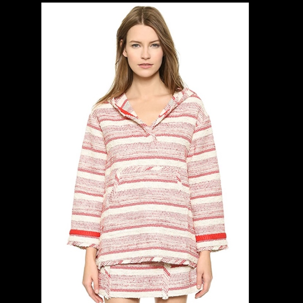 Thakoon Red and White Striped Knit Hoodie Sweater